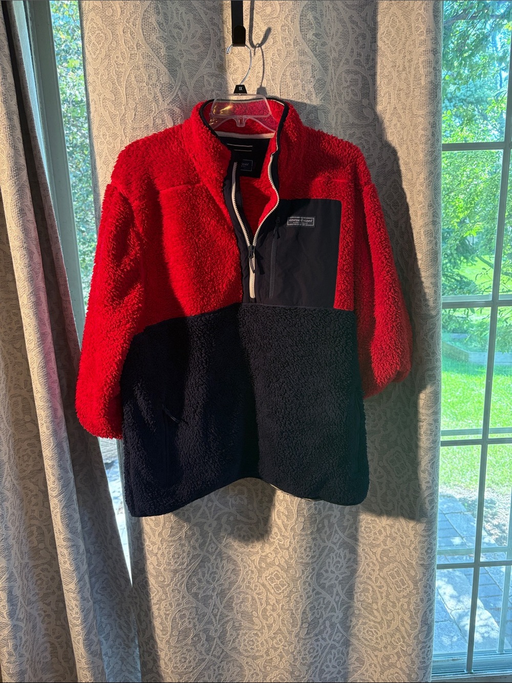 Vineyard Vines Red and Blue mens Sherpa Quarter-Zip Pullover